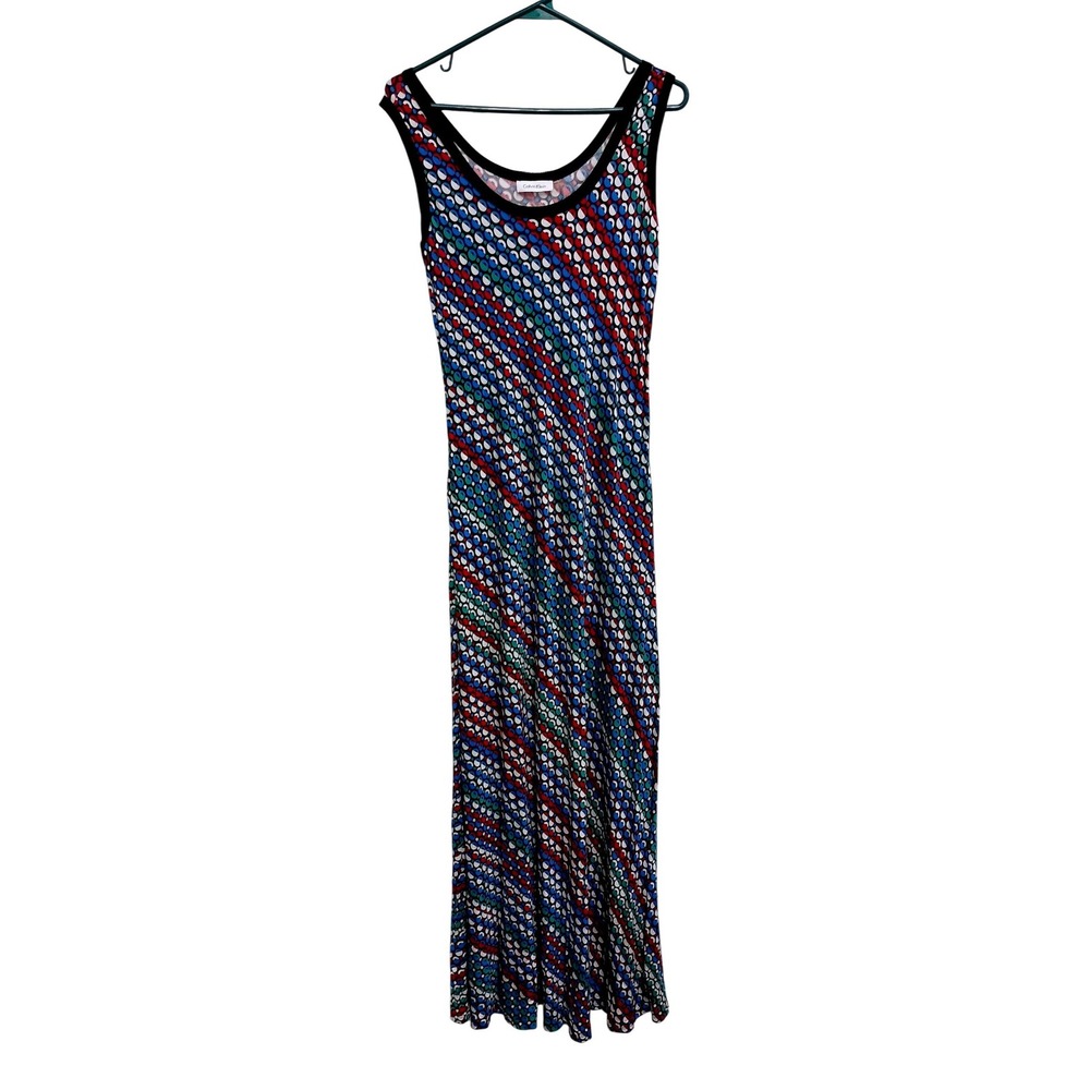 Calvin Klein Maxi Dress Womens‎ 6 Multicolor Geometric Sleeveless BOHO Casual